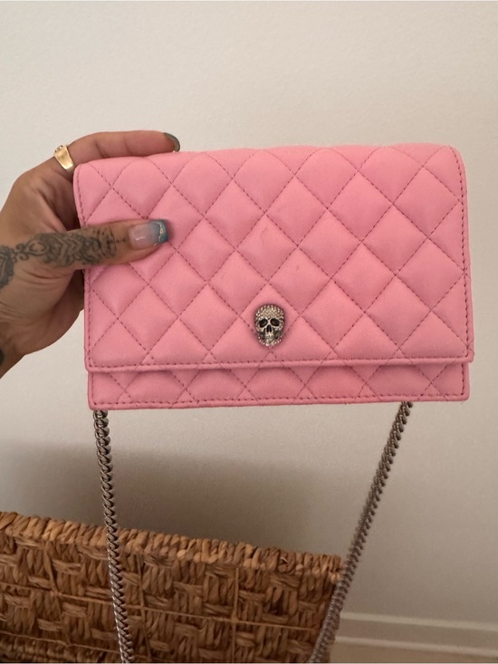 Alexander McQueen Handbags - Alexander McQueen Pink Quilted Chain Shoulder Bag with Skull Accent
